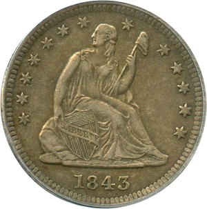 image for: 1843-O 25c PCGS XF40 - Scarce O-Mint with Colorful Toning