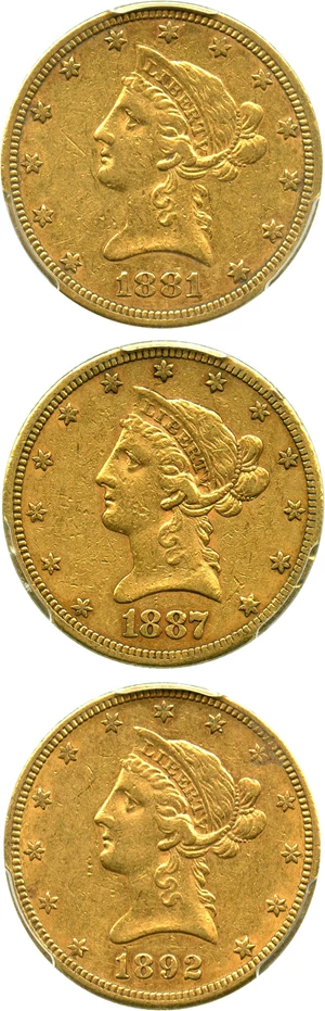 image for: Collector Lot: 1881, 1887-S, 1892-S $10 PCGS AU53 (3 Coins) - No Reserve!