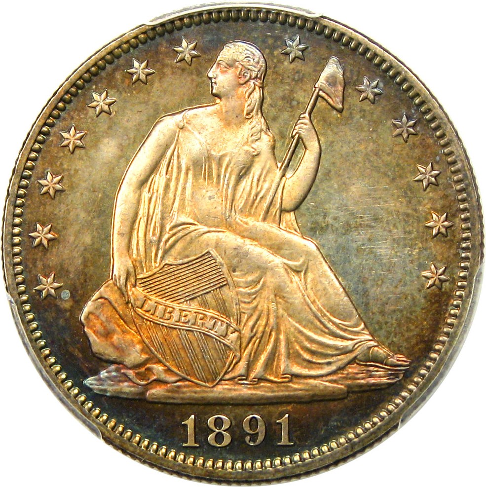 image for: 1891 50c PCGS/CAC Proof 65 - Colorful Toning