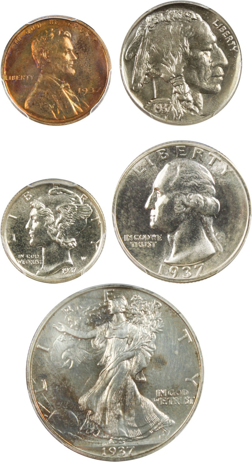 image for: 1937 Proof Set 1c-50c PCGS/CAC Proof 64 (5 Coins)