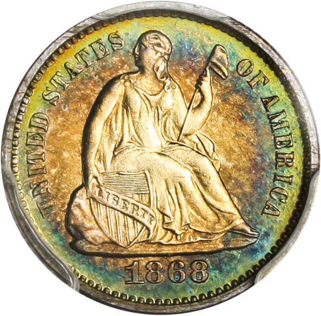 image for: 1868 H10c PCGS Proof 64 - Colorful Toning