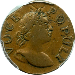 image for: 1760 Hibernia-Voce Populi Farthing PCGS/CAC VF35 (Large Letters) Very Scarce Colonial Issue