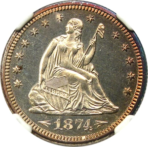 image for: 1874 25c NGC Proof 64 (Arrows) Scarce Proof Type Coin