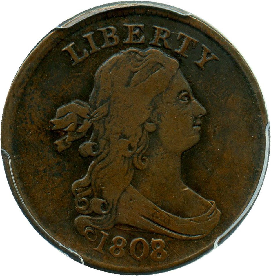 image for: 1808/7 1/2c PCGS/CAC VF20 - Scarce Overdate Half Cent