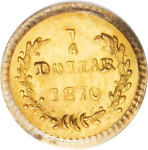 image for: California Gold: 1870 25c PCGS MS66 (BG-808) Scarce Gem Cal Gold
