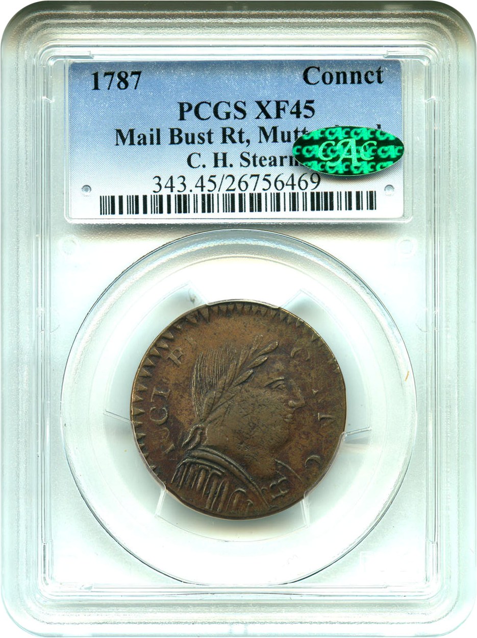 image for: 1787 Connecticut PCGS/CAC XF45 (Mailed Bust Right, Mutton) - No Reserve!