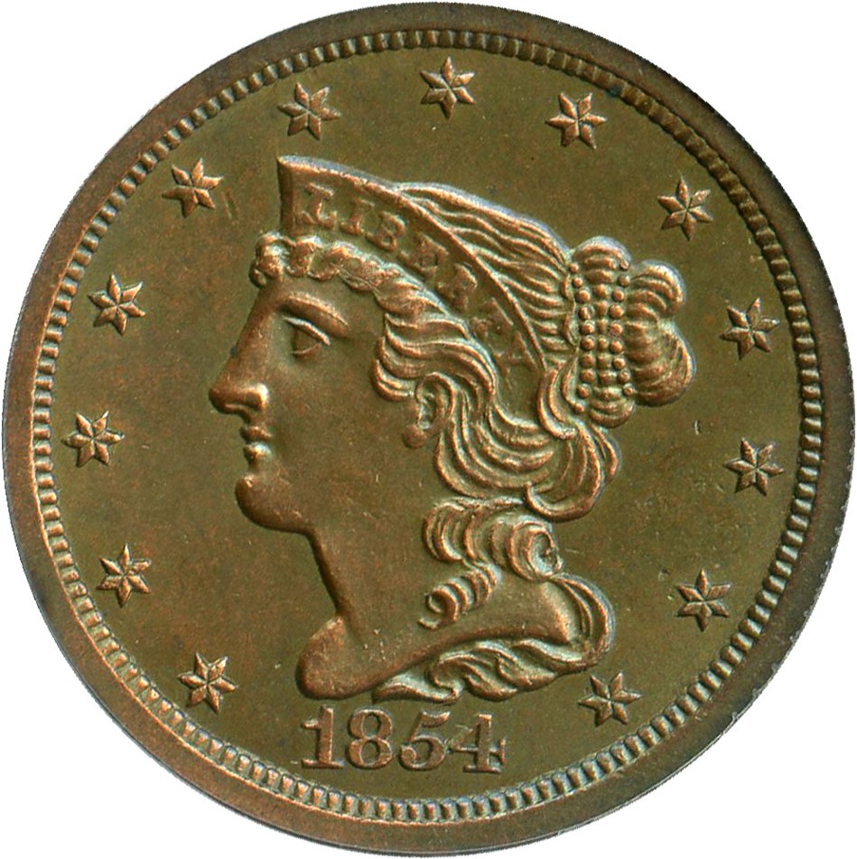 image for: 1854 1/2c PCGS MS62 BN OGH