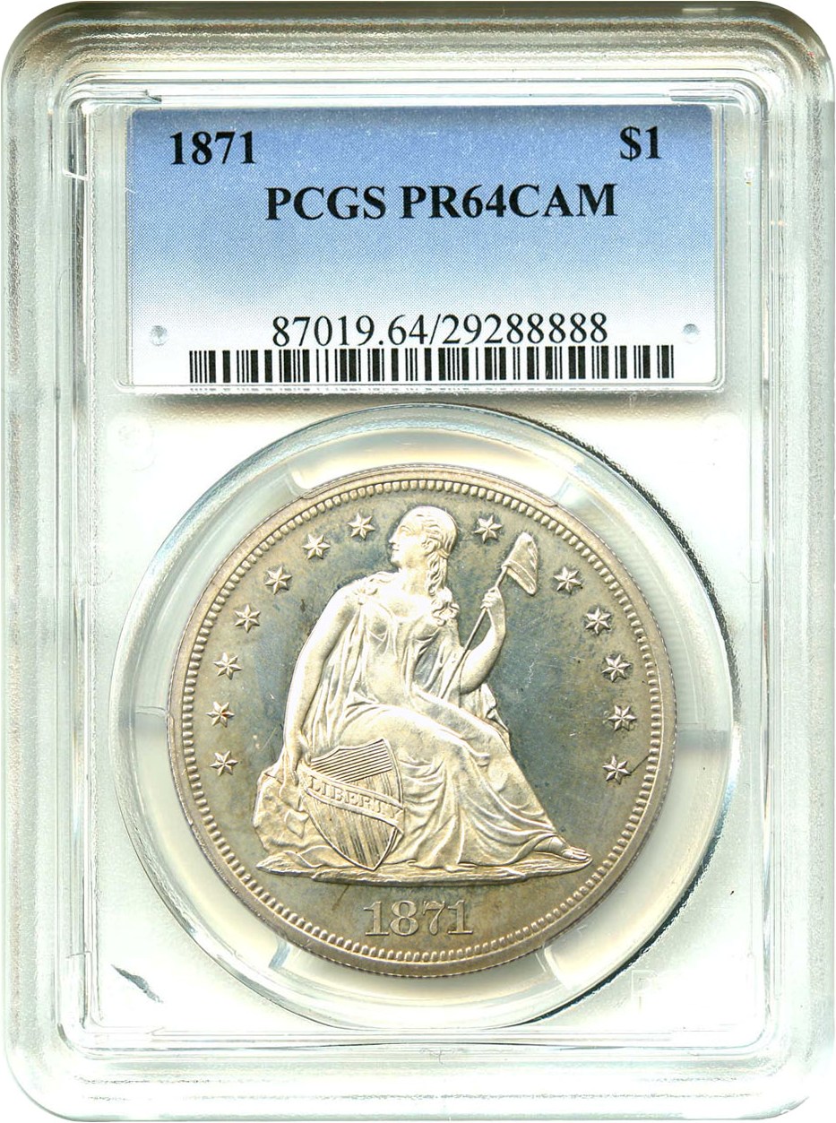 image for: 1871 $1 PCGS Proof 64 CAM - Desirable Proof Seated Dollar