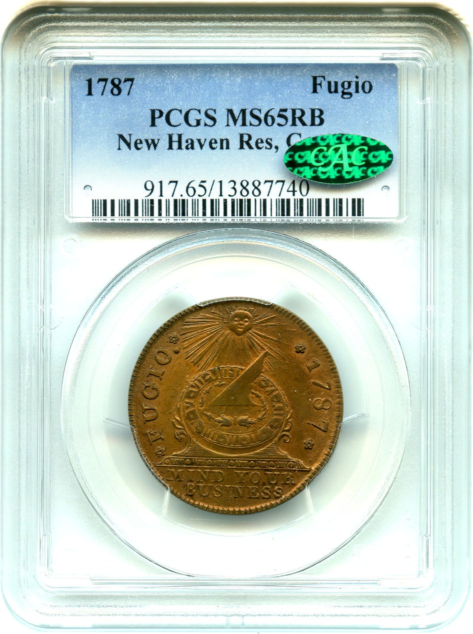 image for: 1787 Fugio PCGS/CAC MS65 RB (New Haven Restrike, Copper) Wonderful Gem