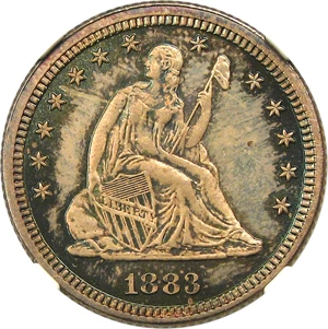 image for: 1883 25c NGC/CAC Proof 66 - Colorful Toning - No Reserve!