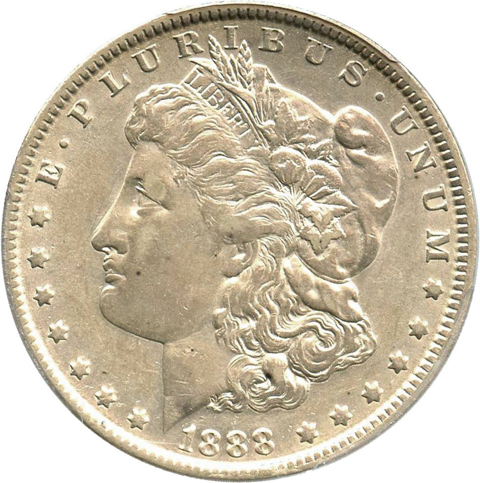 image for: 1888-O $1 PCGS AU50 (Doubled Die Obverse) Popular & Scarce Hot Lips Variety- No Reserve!