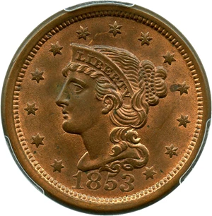 image for: 1853 1c PCGS MS64 RB