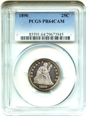 image for: 1890 25c PCGS Proof 64 CAM - Beautiful Toning