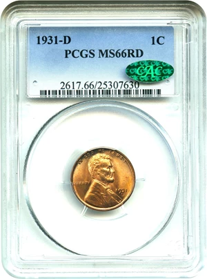 image for: 1931-D 1c PCGS/CAC MS66 RD - Rare Date in Gem Red
