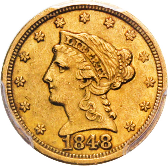 image for: 1848-C $2 1/2 PCGS AU55 - Desirable Charlotte Gold Issue