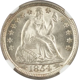 image for: 1854 10c NGC/CAC MS64 (Arrows) 2-Year Type Coin