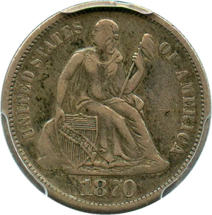 image for: 1870-S 10c PCGS VF35 - Key, Low Mintage Dime