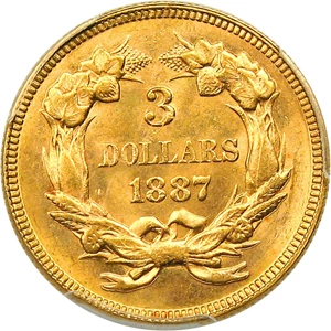 image for: 1887 $3 PCGS/CAC MS64+ Extremely Low Mintage Issue of 6000 Coins