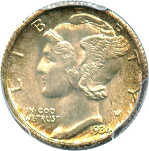 image for: 1934-D 10c PCGS MS65 - Pretty Toning