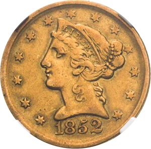 image for: 1852-D $5 NGC XF40 - Desirable Dahlonega Half Eagle