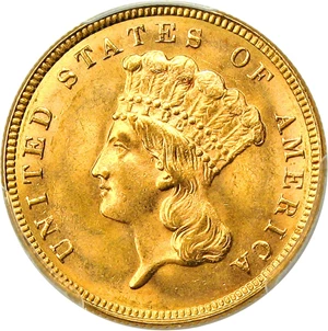 image for: 1887 $3 PCGS/CAC MS64+ Extremely Low Mintage Issue of 6000 Coins