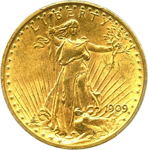 image for: 1909 $20 PCGS MS62 - Scarce P-Mint Saint Gaudens - No Reserve!