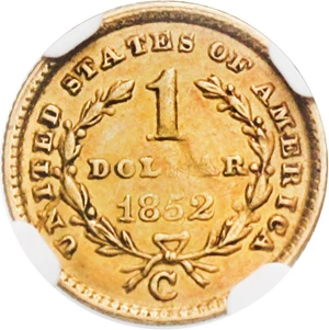 image for: 1852-C G$1 NGC/CAC AU58 - Desirable Charlotte Gold Issue