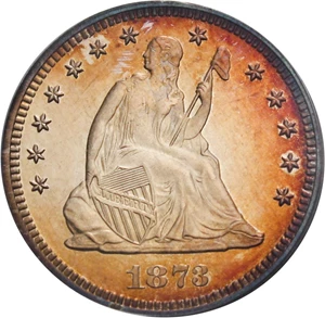 image for: 1873 25c PCGS Proof 64 CAM (No Arrows) Beautiful Coloring