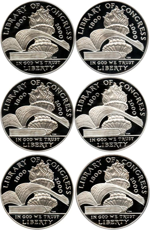 image for: Investor Lot of 2000-P Library of Congress $1: All PCGS Proof 69 DCAM (6 Coins) - No Reserve!