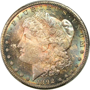 image for: 1892-CC $1 PCGS MS66 - Popular, Scarce Carson City Morgan - Colorful Toning