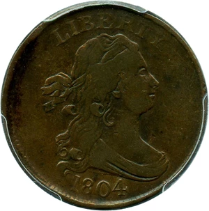 image for: 1804 1/2c PCGS/CAC VF30 (Crosslet 4, No Stems) Popular Early Type Coin
