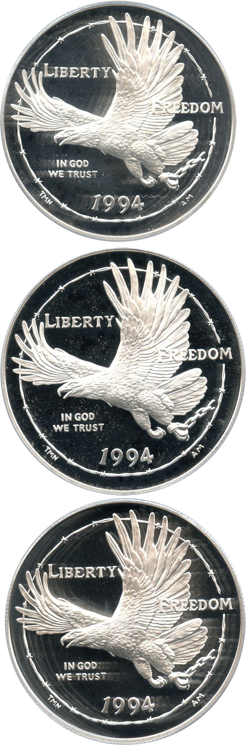 image for: Investor Lot of 1994-P Prisoner of War $1: All PCGS Proof 69 DCAM (3 Coins) - No Reserve!