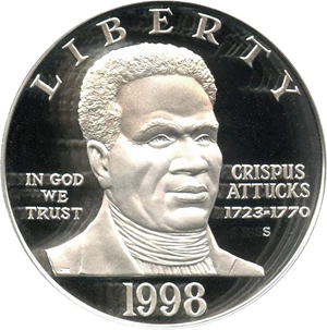 image for: 1998-S Black Patriots/Crispus Attucks $1 PCGS Proof 69 DCAM