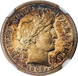 image for: 1908 10c NGC/CAC Proof 65 - Colorful Toning - No Reserve!