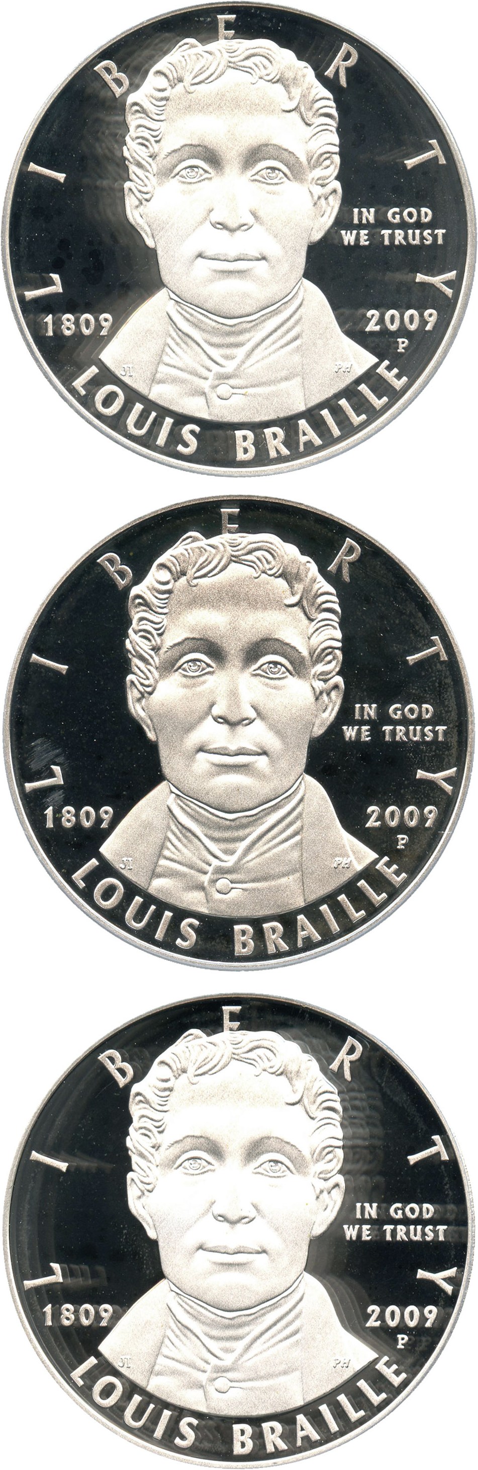 image for: Investor Lot of 2009-P Louis Braille $1: All PCGS Proof 69 DCAM (3 Coins) - No Reserve!
