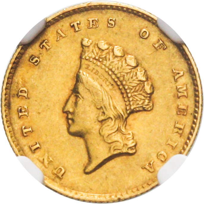 image for: 1855-O G$1 NGC AU58 (Type 2) Scarce Gold Dollar from New Orleans