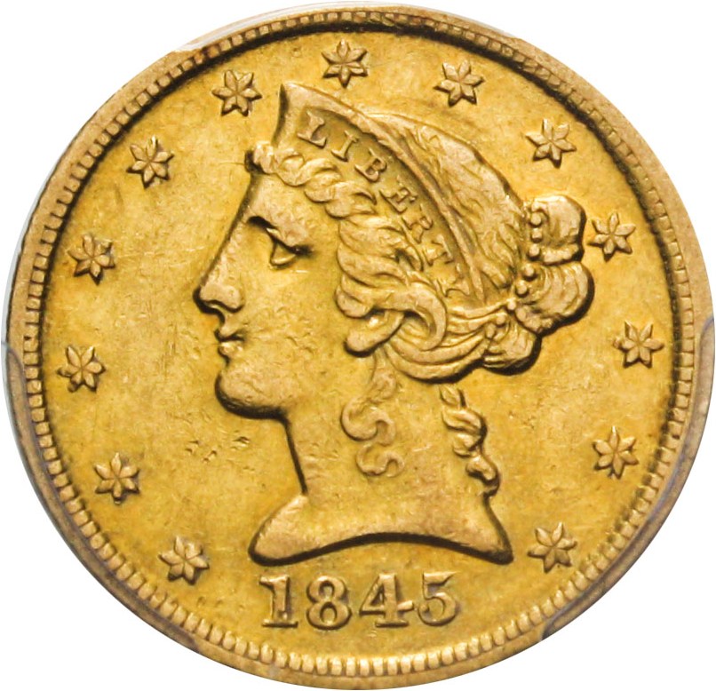 image for: 1845-D $5 PCGS XF45 - Desirable Dahlonega Half Eagle