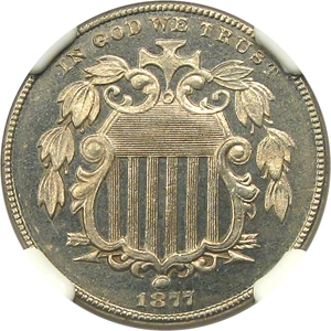 image for: 1877 5c NGC Proof 64 - Scarce Proof-Only Issue