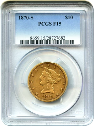 image for: 1870-S $10 PCGS F15 - Rare Date - Only 8000 Minted