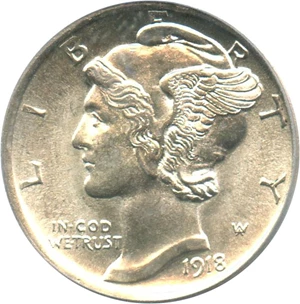 image for: 1918-D 10c PCGS MS64