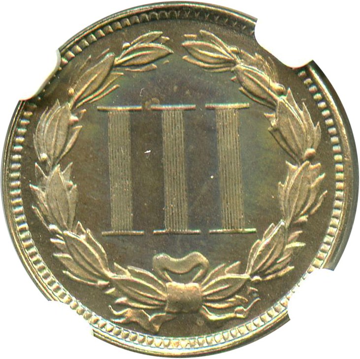 image for: 1876 3cN NGC/CAC Proof 66 CAM - Colorful Toning