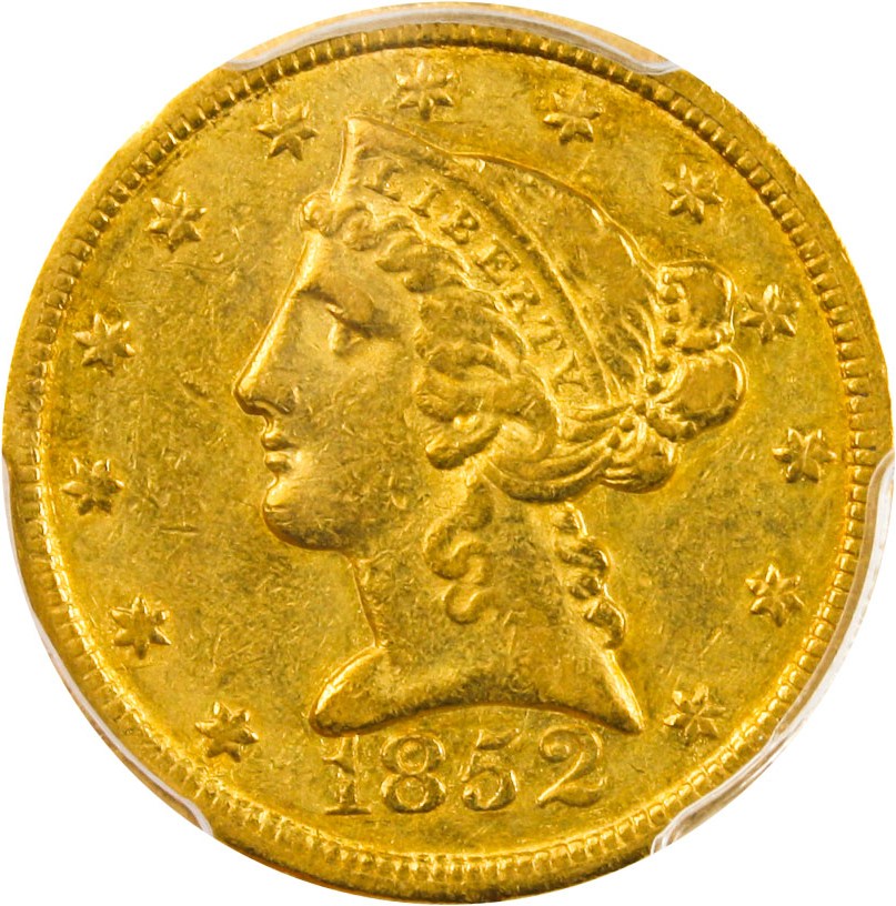 image for: 1852-C $5 PCGS XF45 - Desirable Charlotte Half Eagle