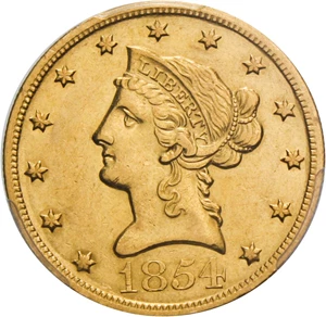 image for: 1854-O $10 PCGS AU55 (Large Date) Scarce New Orleans Mint Gold Eagle