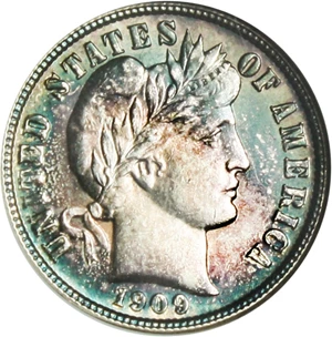 image for: 1909-S 10c ANACS MS61 - Colorful Toning - No Reserve!