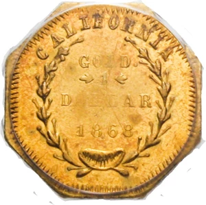 image for: California Gold: 1868 $1 PCGS MS62 (BG-1105) Scarce Territorial Gold