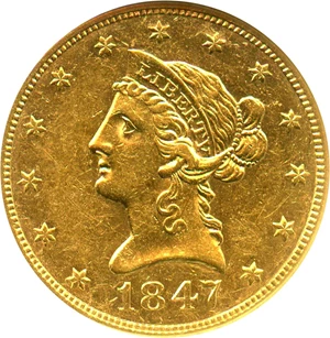 image for: 1847 $10 NGC AU58