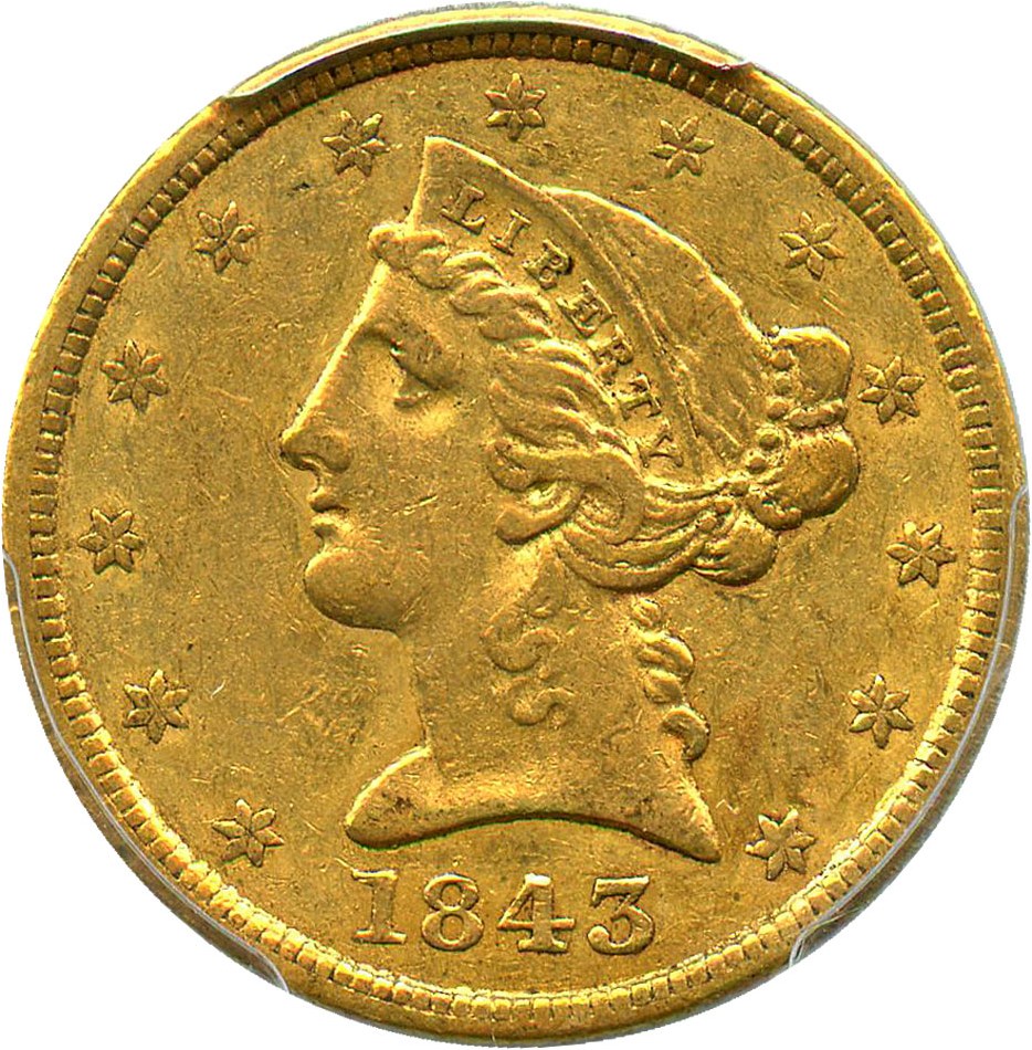 image for: 1843 $5 PCGS/CAC AU50