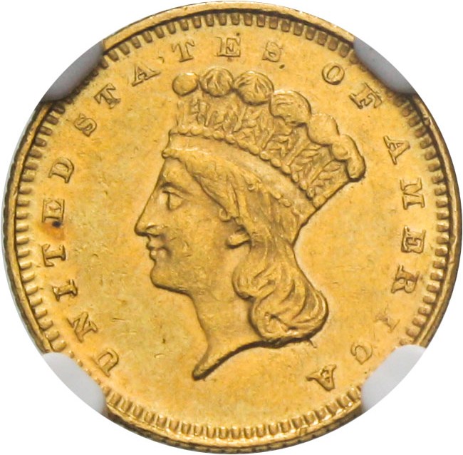 image for: 1873 G$1 NGC MS61 (Closed 3) Rare Low Mintage Variety
