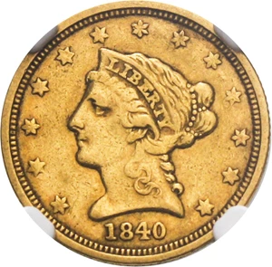 image for: 1840 $2 1/2 NGC XF45 - Low Mintage Date
