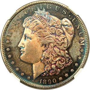 image for: 1890-CC $1 NGC MS66 - Rare Gem Carson City Morgan with Colorful Toning